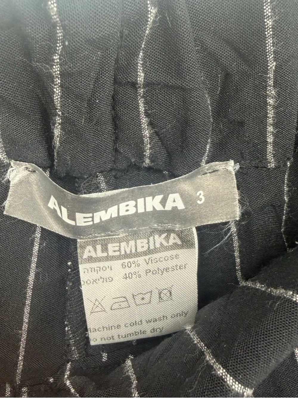 Alembika Culotte‎ Wide Leg Pants Black Pinstripe Elastic Waist Size 3 (Large)